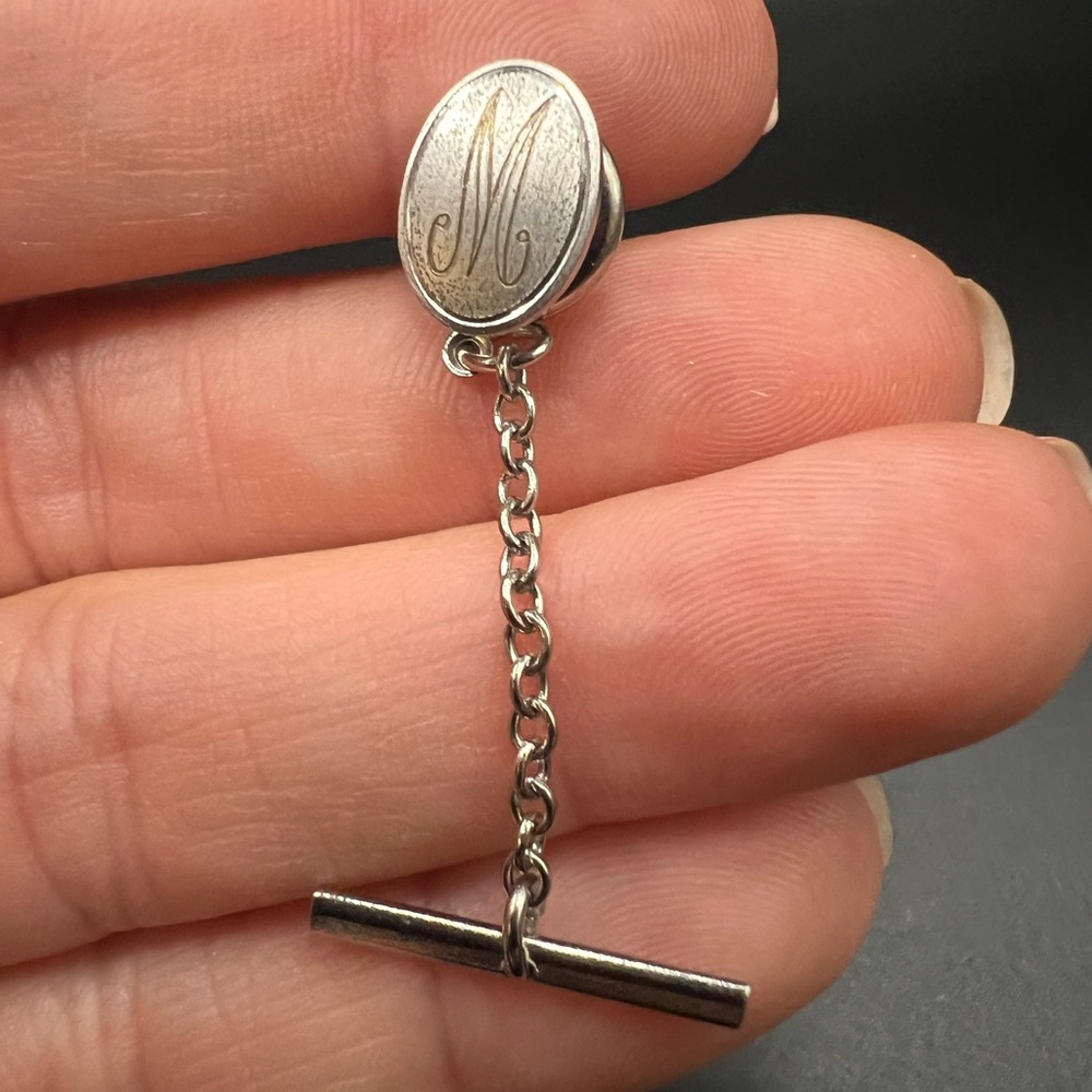 Silver Tone “M” Monogrammed Tie Tack